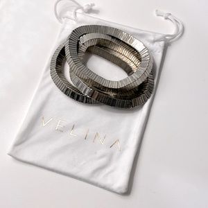 VELINA Jewelry stretch bangle bracelet set of 3 | pewter